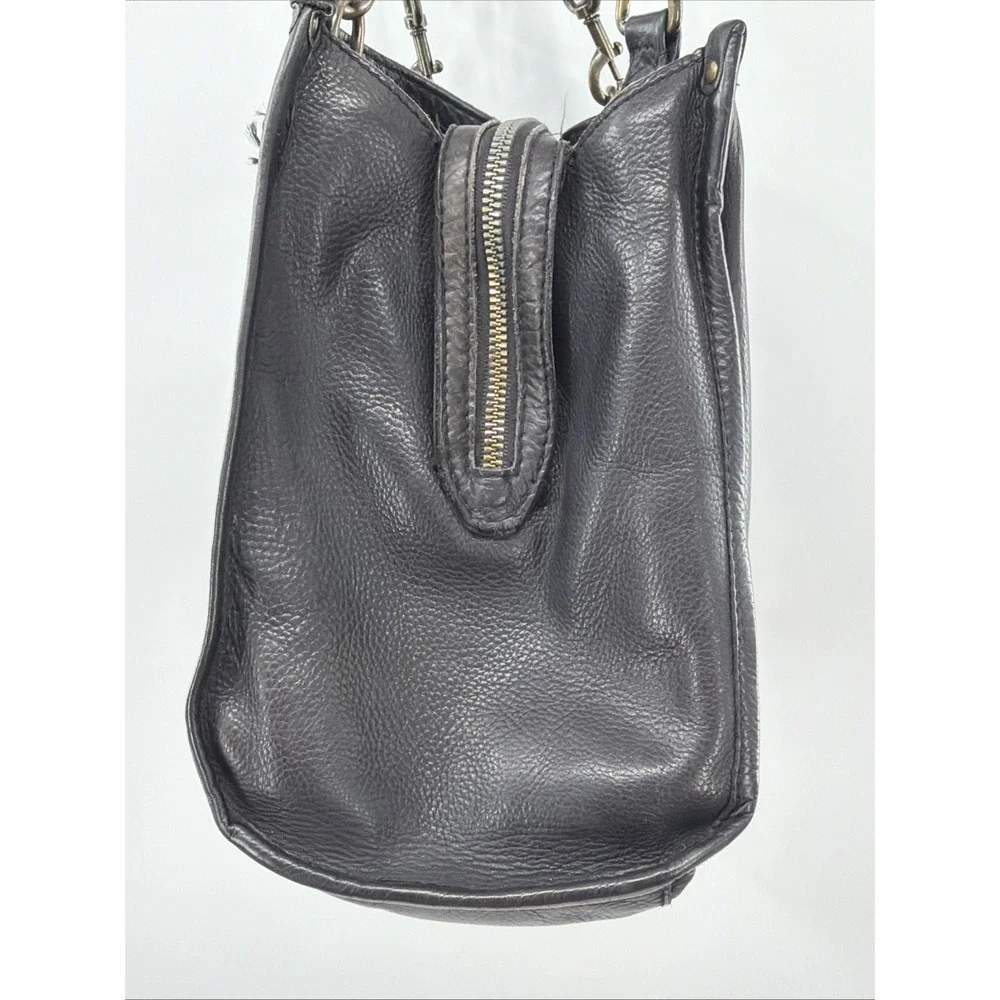 American Leather Company Lenox Triple Entry‎ Black Leather Satchel Handbag